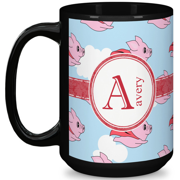 Custom Flying Pigs 15 Oz Coffee Mug - Black (Personalized)