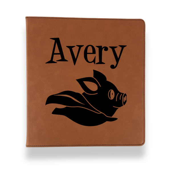 Custom Flying Pigs Leather Binder - 1" - Rawhide (Personalized)