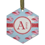 Flying Pigs Flat Glass Ornament - Hexagon w/ Name and Initial