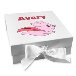 Flying Pigs Gift Box with Magnetic Lid - White (Personalized)