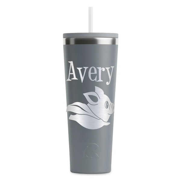 Custom Flying Pigs RTIC Everyday Tumbler with Straw - 28oz - Grey - Double-Sided (Personalized)