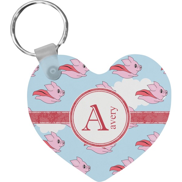 Custom Flying Pigs Heart Plastic Keychain w/ Name and Initial