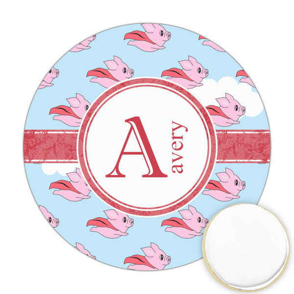 Custom Flying Pigs Printed Cookie Topper - Round (Personalized)