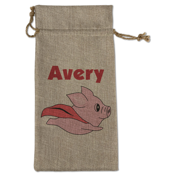 Custom Flying Pigs Large Burlap Gift Bag - Front (Personalized)