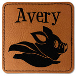 Flying Pigs Faux Leather Iron On Patch - Square (Personalized)