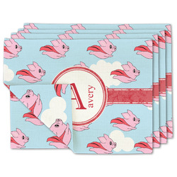 Flying Pigs Double-Sided Linen Placemat - Set of 4 w/ Name and Initial