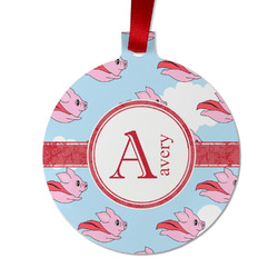 Flying Pigs Metal Ball Ornament - Double Sided w/ Name and Initial