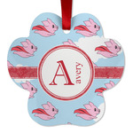 Flying Pigs Metal Paw Ornament - Double Sided w/ Name and Initial