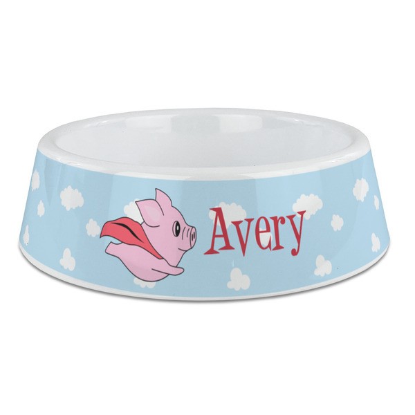 Custom Flying Pigs Plastic Dog Bowl - Large (Personalized)