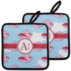 Flying Pigs Pot Holders - Set of 2 w/ Name and Initial