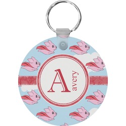 Flying Pigs Round Plastic Keychain (Personalized)