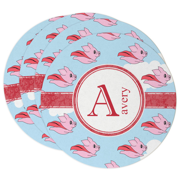 Custom Flying Pigs Round Paper Coasters w/ Name and Initial