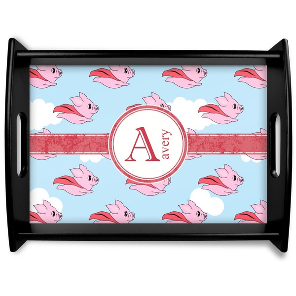 Custom Flying Pigs Black Wooden Tray - Large (Personalized)