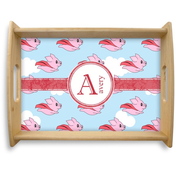 Custom Flying Pigs Natural Wooden Tray - Large (Personalized)