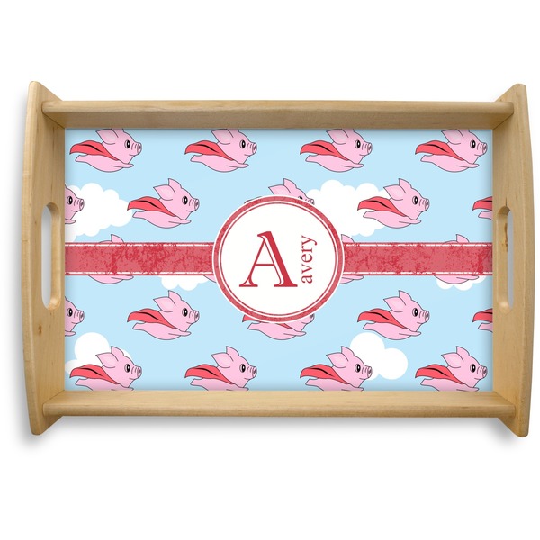 Custom Flying Pigs Natural Wooden Tray - Small (Personalized)