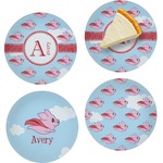 Flying Pigs Set of 4 Glass Appetizer / Dessert Plate 8" (Personalized)