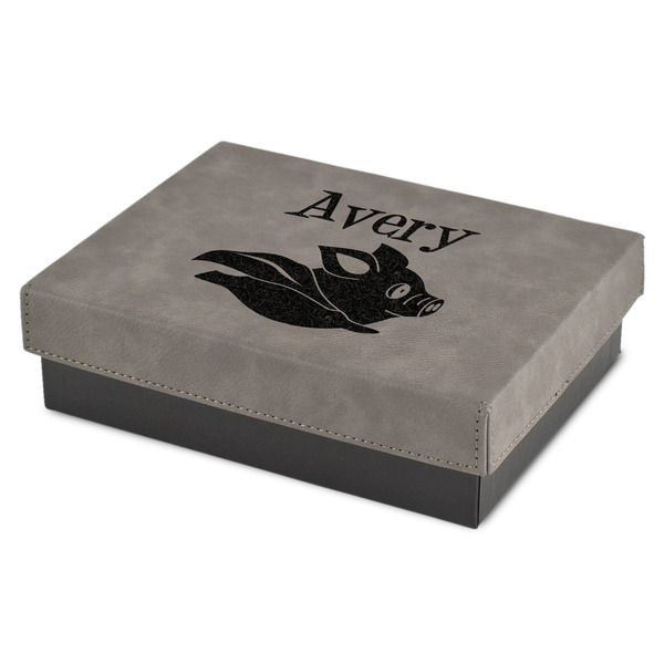 Custom Flying Pigs Small Gift Box w/ Engraved Leather Lid (Personalized)