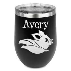 Flying Pigs Stemless Stainless Steel Wine Tumbler - Black - Single Sided (Personalized)