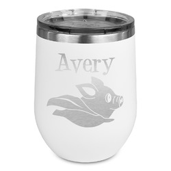 Flying Pigs Stemless Stainless Steel Wine Tumbler - White - Double Sided (Personalized)