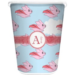 Flying Pigs Waste Basket - Double Sided (White) (Personalized)