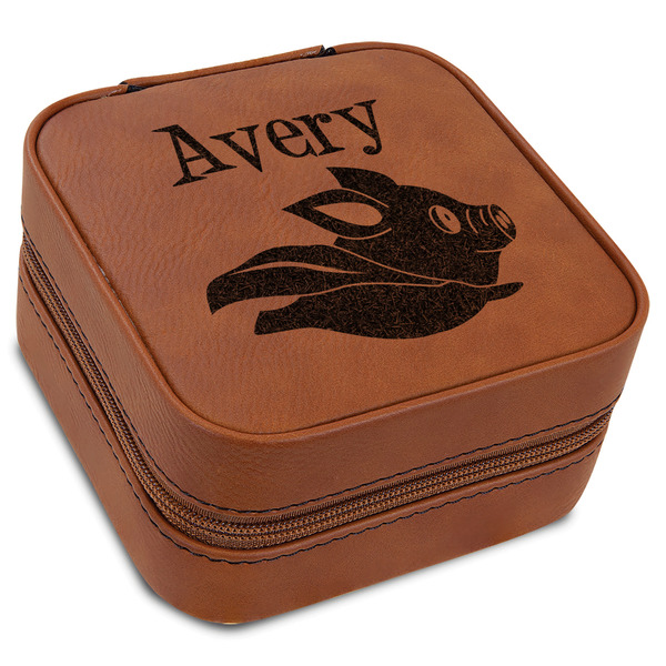 Custom Flying Pigs Travel Jewelry Box - Rawhide Leather (Personalized)