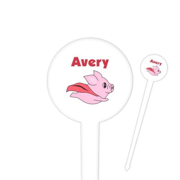 Custom Flying Pigs 4" Round Plastic Food Picks - White - Single Sided (Personalized)