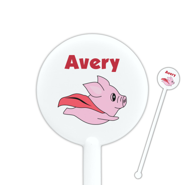 Custom Flying Pigs 5.5" Round Plastic Stir Sticks - White - Double Sided (Personalized)