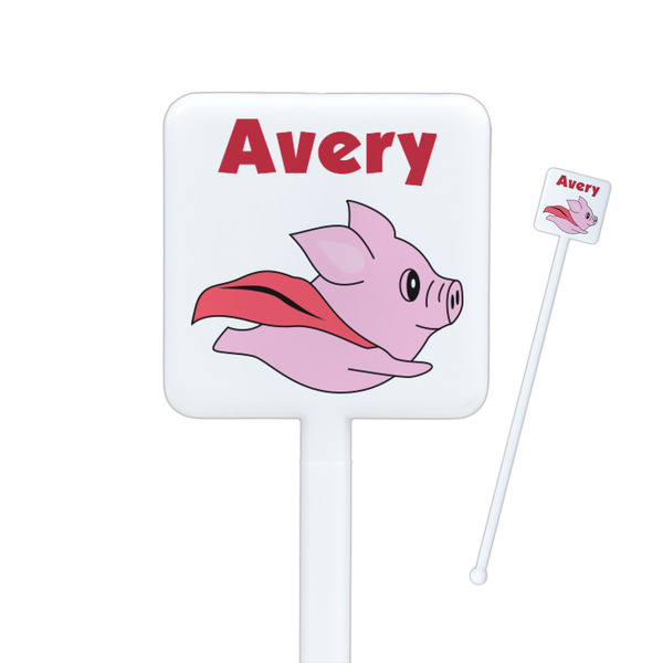 Custom Flying Pigs Square Plastic Stir Sticks - Double Sided (Personalized)