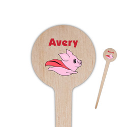 Flying Pigs 4" Round Wooden Food Picks - Double Sided (Personalized)