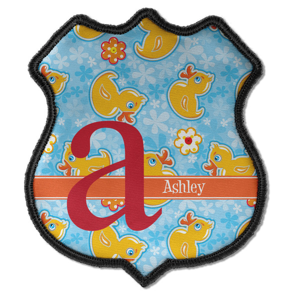 Custom Rubber Duckies & Flowers Iron On Shield Patch C w/ Name and Initial