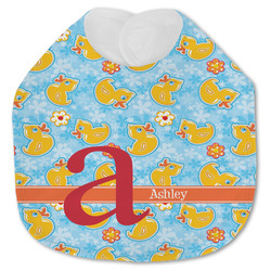 Rubber Duckies & Flowers Jersey Knit Baby Bib w/ Name and Initial