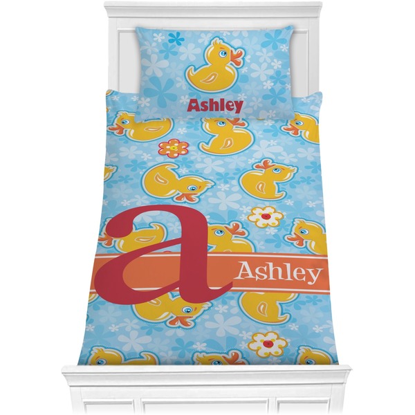 Custom Rubber Duckies & Flowers Comforter Set - Twin XL (Personalized)