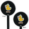 Rubber Duckies & Flowers Black Plastic 5.5" Stir Stick - Double Sided - Round - Front & Back