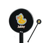 Rubber Duckies & Flowers 5.5" Round Plastic Stir Sticks - Black - Double Sided (Personalized)