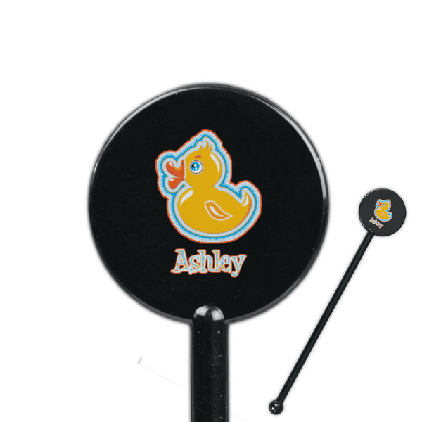 Custom Rubber Duckies & Flowers 5.5" Round Plastic Stir Sticks - Black - Double Sided (Personalized)