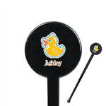 Rubber Duckies & Flowers 7" Round Plastic Stir Sticks - Black - Single Sided (Personalized)