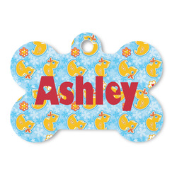 Rubber Duckies & Flowers Bone Shaped Dog ID Tag - Large (Personalized)
