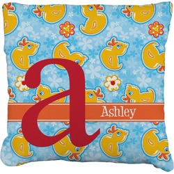 Rubber Duckies & Flowers Faux-Linen Throw Pillow 20" (Personalized)
