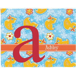 Rubber Duckies & Flowers Woven Fabric Placemat - Twill w/ Name and Initial