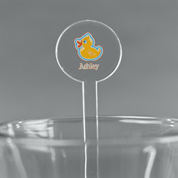 Rubber Duckies & Flowers 7" Round Plastic Stir Sticks - Clear (Personalized)