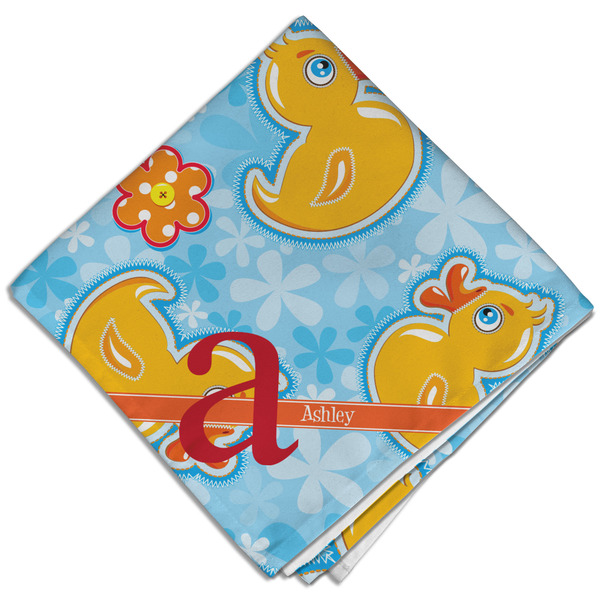 Custom Rubber Duckies & Flowers Cloth Dinner Napkin - Single w/ Name and Initial