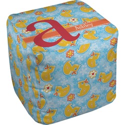 Rubber Duckies & Flowers Cube Pouf Ottoman - 13" (Personalized)