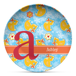 Rubber Duckies & Flowers Microwave Safe Plastic Plate - Composite Polymer (Personalized)