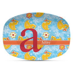 Rubber Duckies & Flowers Plastic Platter - Microwave & Oven Safe Composite Polymer (Personalized)