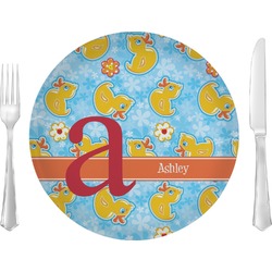 Rubber Duckies & Flowers Glass Lunch / Dinner Plate 10" (Personalized)
