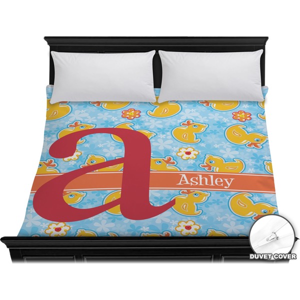 Custom Rubber Duckies & Flowers Duvet Cover - King (Personalized)