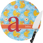 Rubber Duckies & Flowers Round Glass Cutting Board (Personalized)