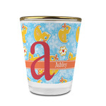 Rubber Duckies & Flowers Glass Shot Glass - 1.5 oz - with Gold Rim - Single (Personalized)