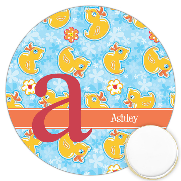 Custom Rubber Duckies & Flowers Printed Cookie Topper - 3.25" (Personalized)