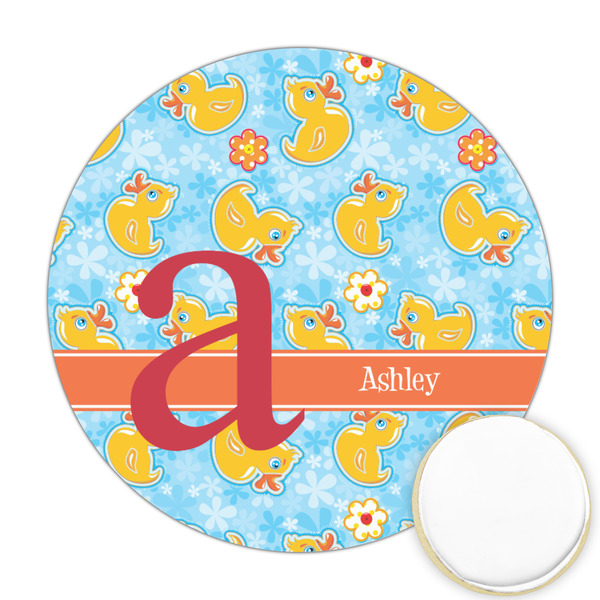 Custom Rubber Duckies & Flowers Printed Cookie Topper - Round (Personalized)